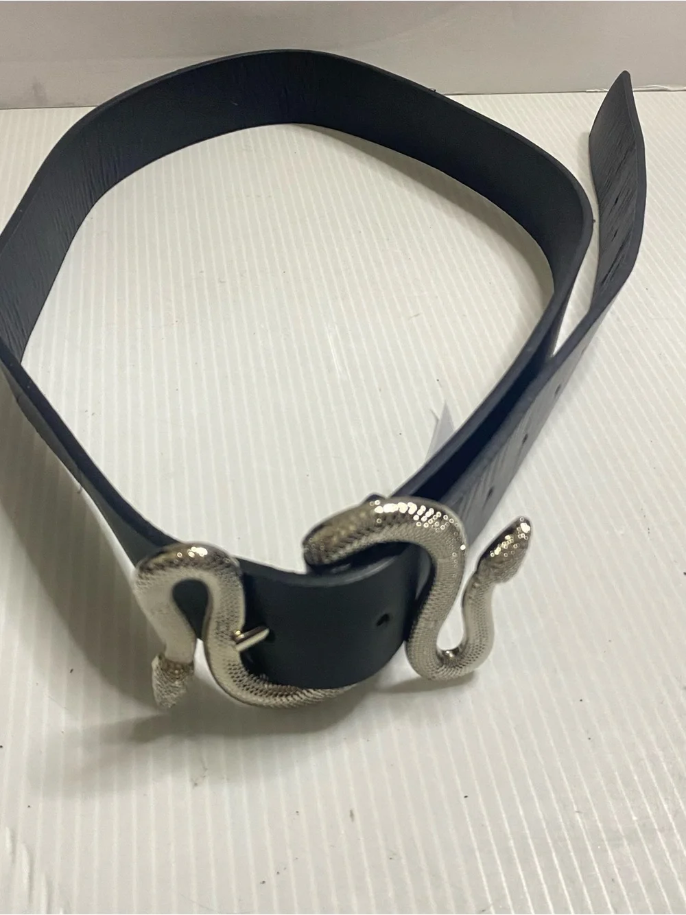 Silver Snake Buckle Black Reptile Belt distressed